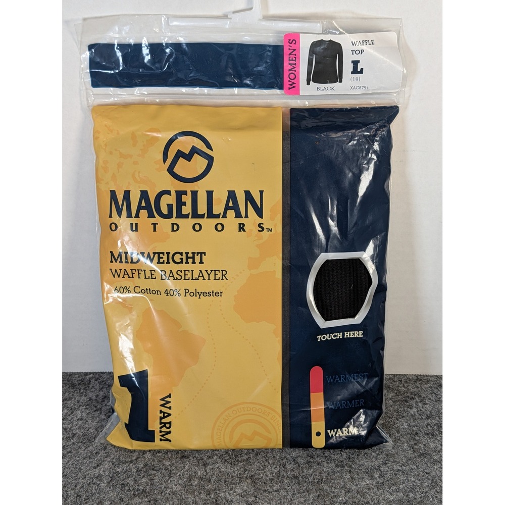 Magellan Outdoors Womens Midweight Waffle Baselayer Top Black Large XAC8754